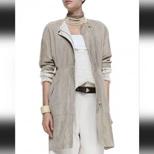 Brunello Cucinelli light tan suede jacket 3/4 sleeve